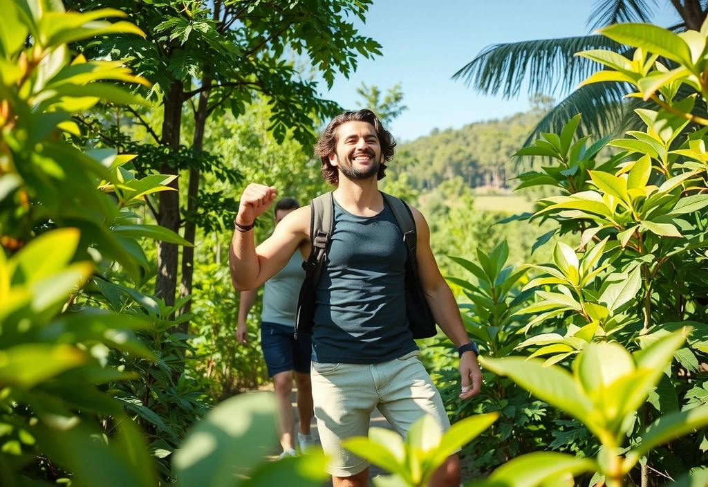 Uomo energico in un ambiente naturale, simbolo di forza e vitalità