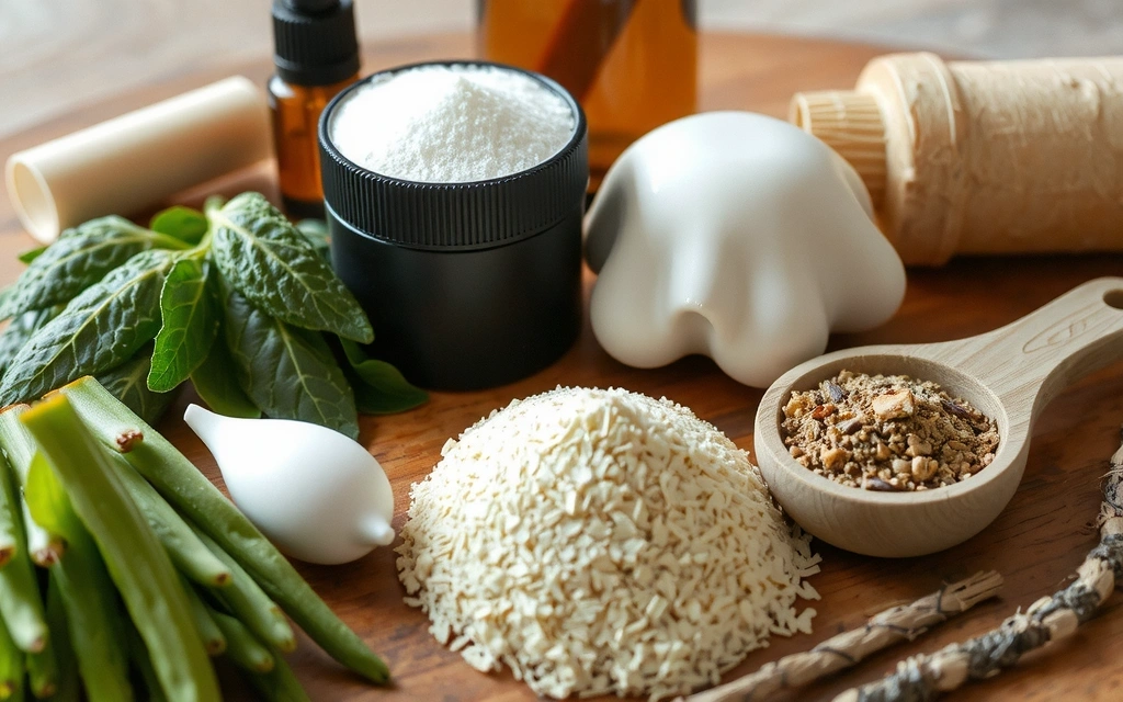 Immagine di erbe e prodotti naturali a simboleggiare la qualità e la cura di Vitalità Naturale