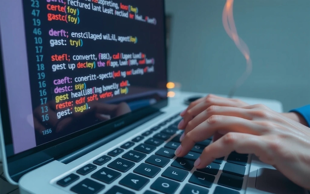 Mani che digitano su una tastiera, con schermo che mostra codice o termini legali, sullo sfondo un'aura di sicurezza digitale